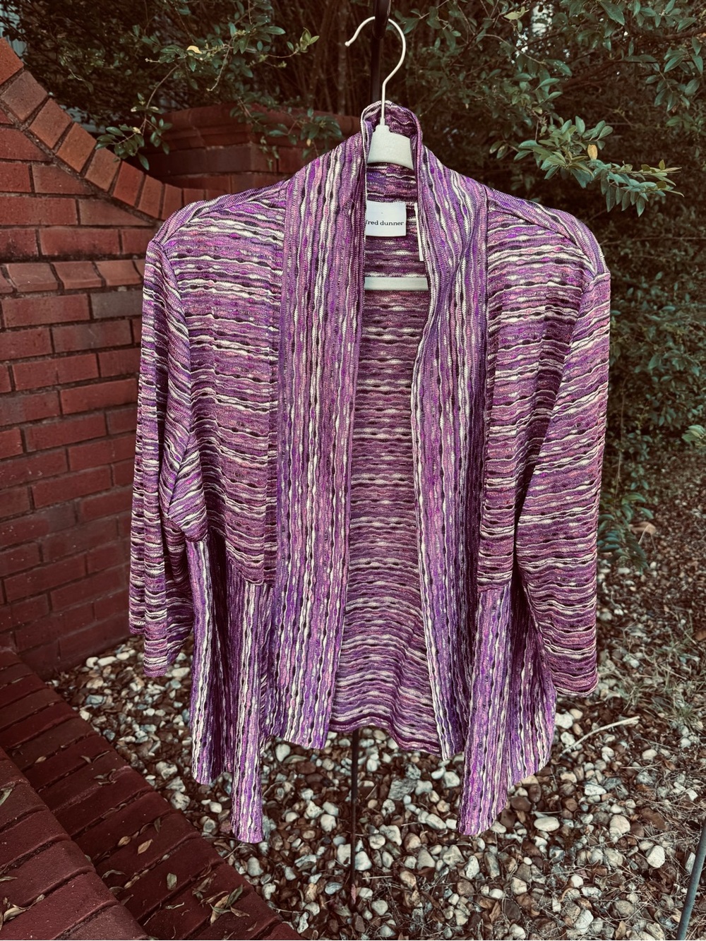 Alfred Dunner Large Purple Space Dye Open Front Cardigan Draped Knit
